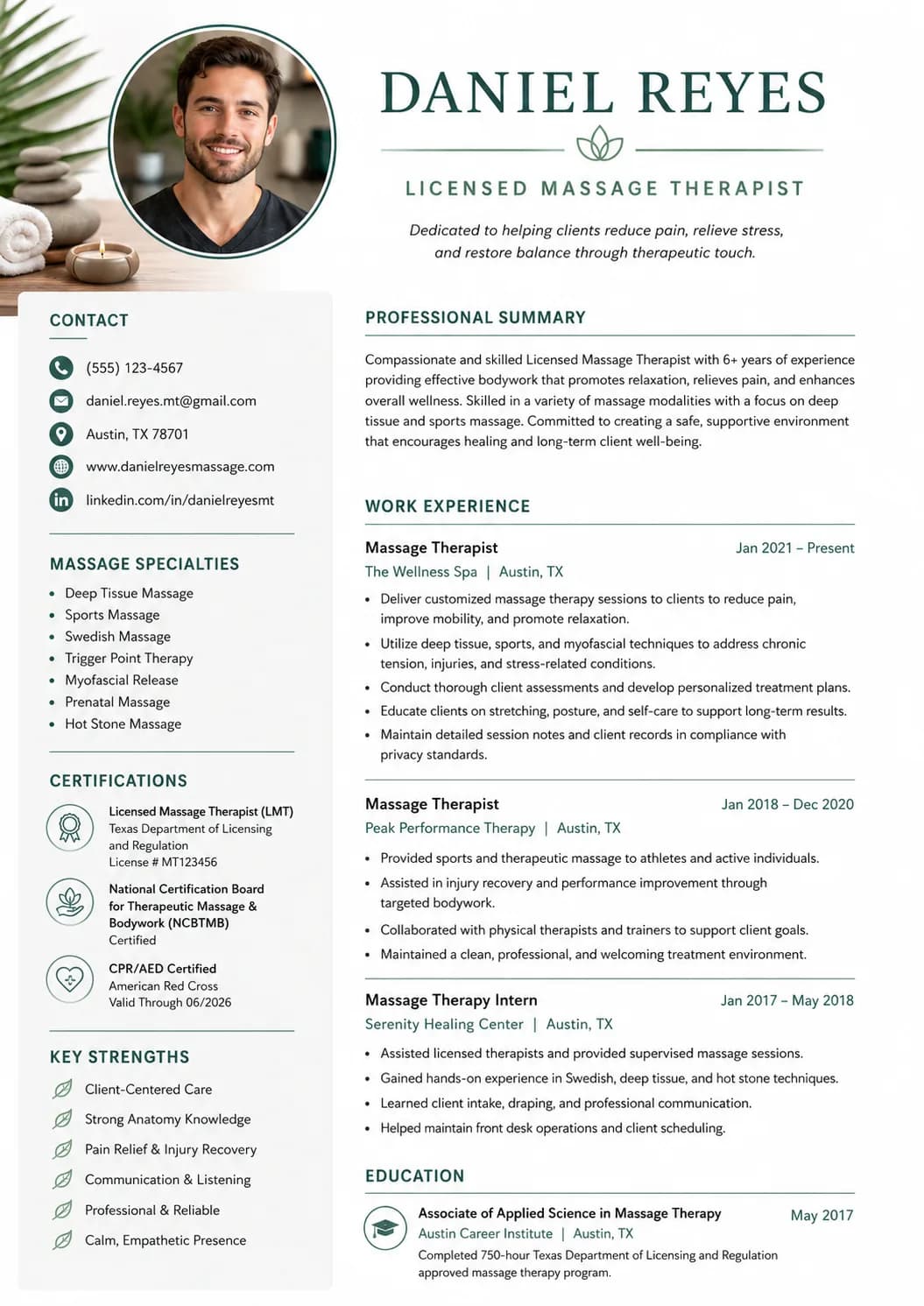 Massage Therapist resume preview