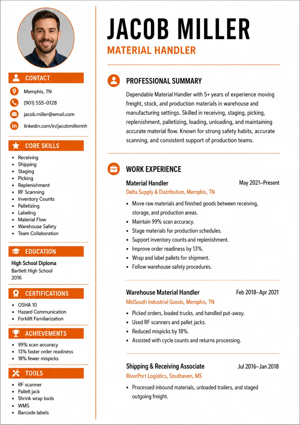 Material Handler resume preview