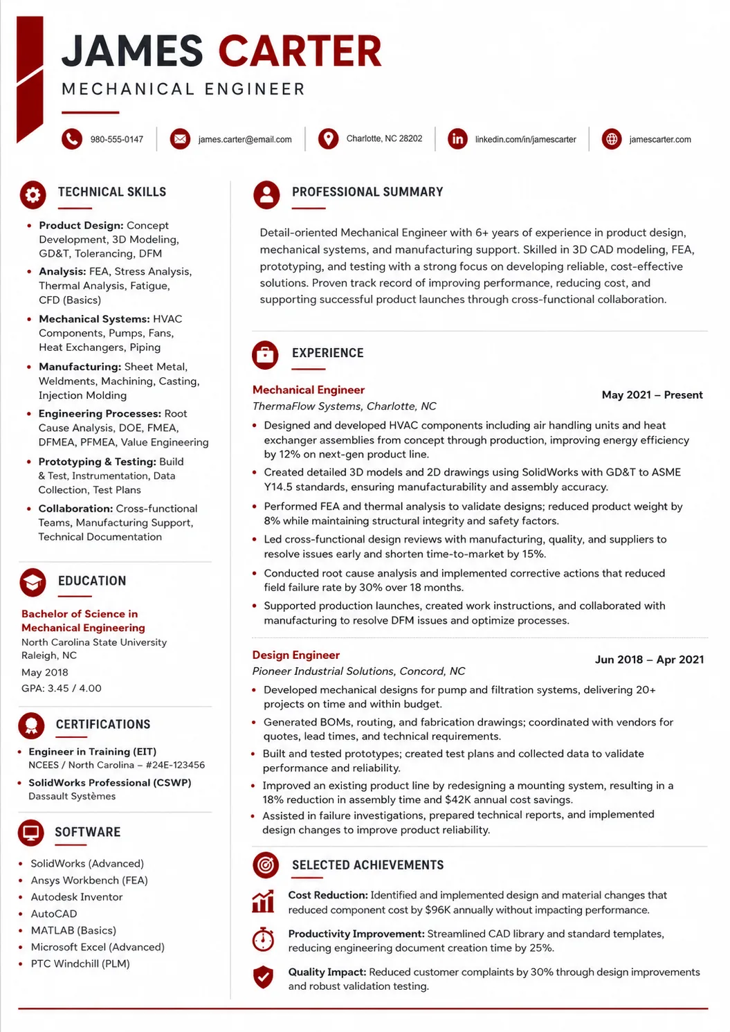 Mechanical Engineer resume preview