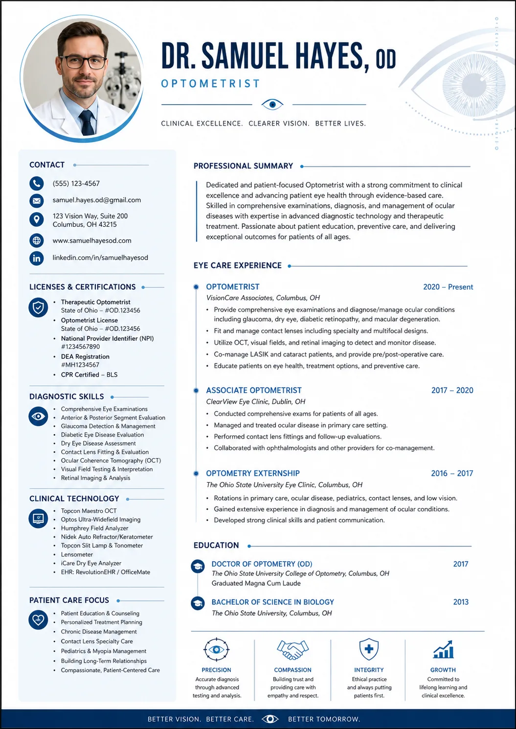 Optometrist resume preview