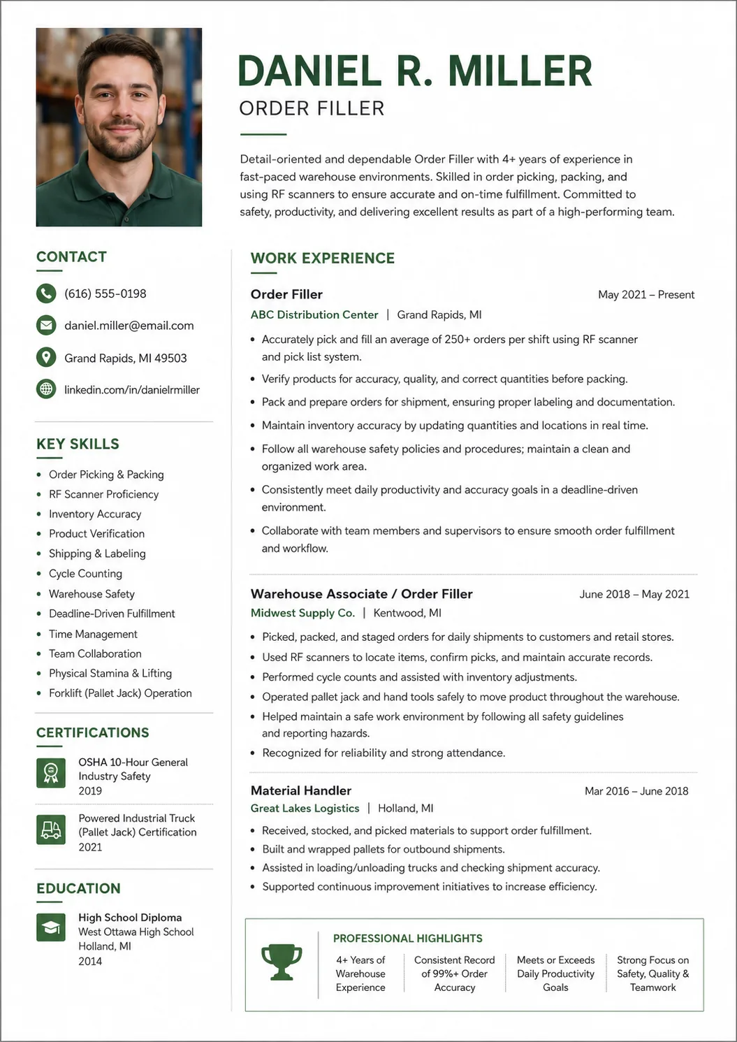 Order Filler resume preview