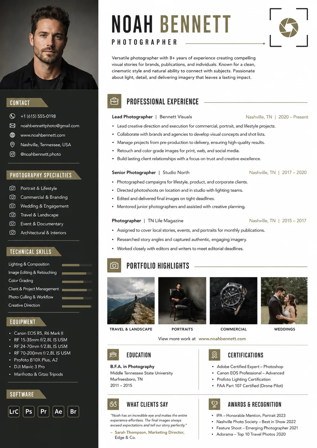 Photographer resume preview