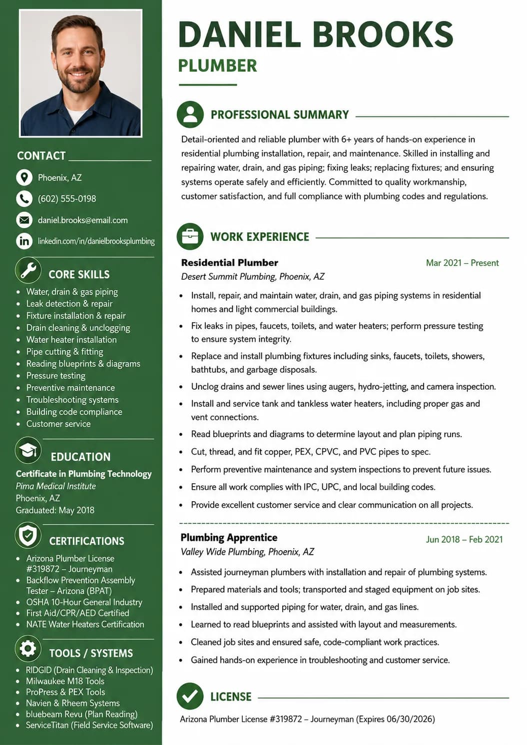Plumber resume preview