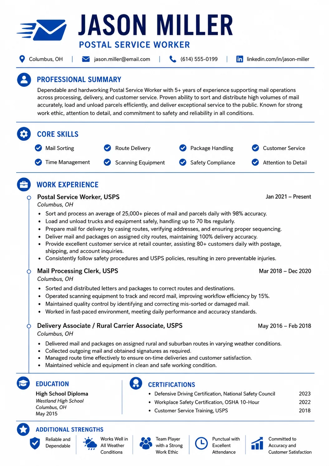 Postal Service Worker resume preview