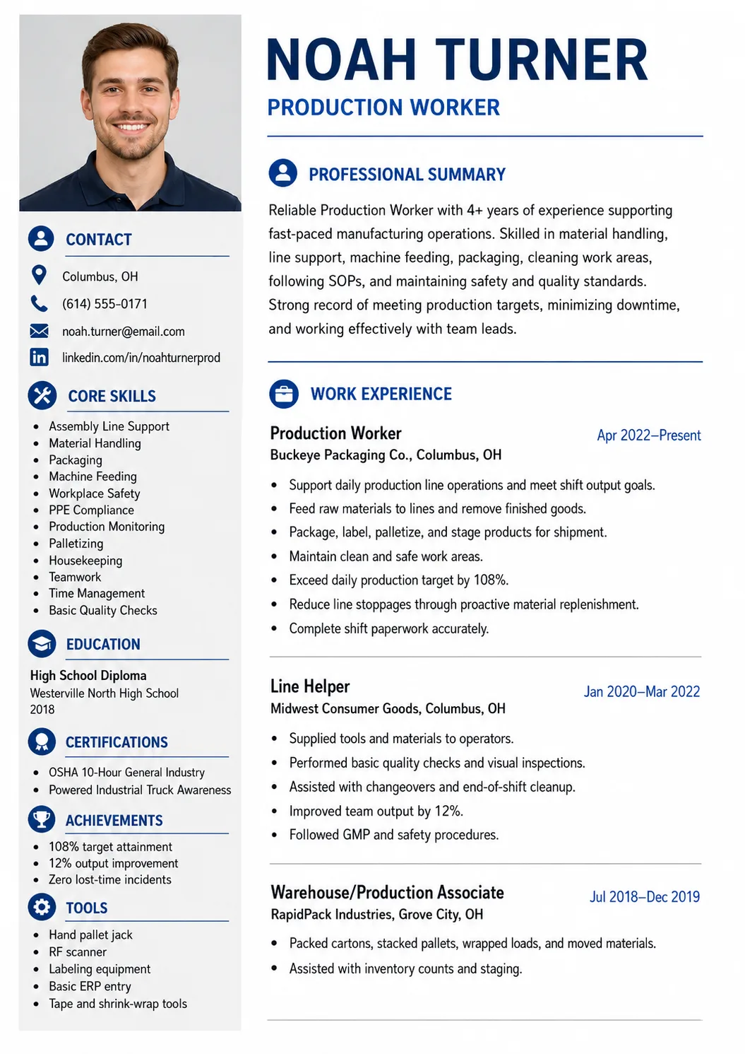 Production Worker resume preview
