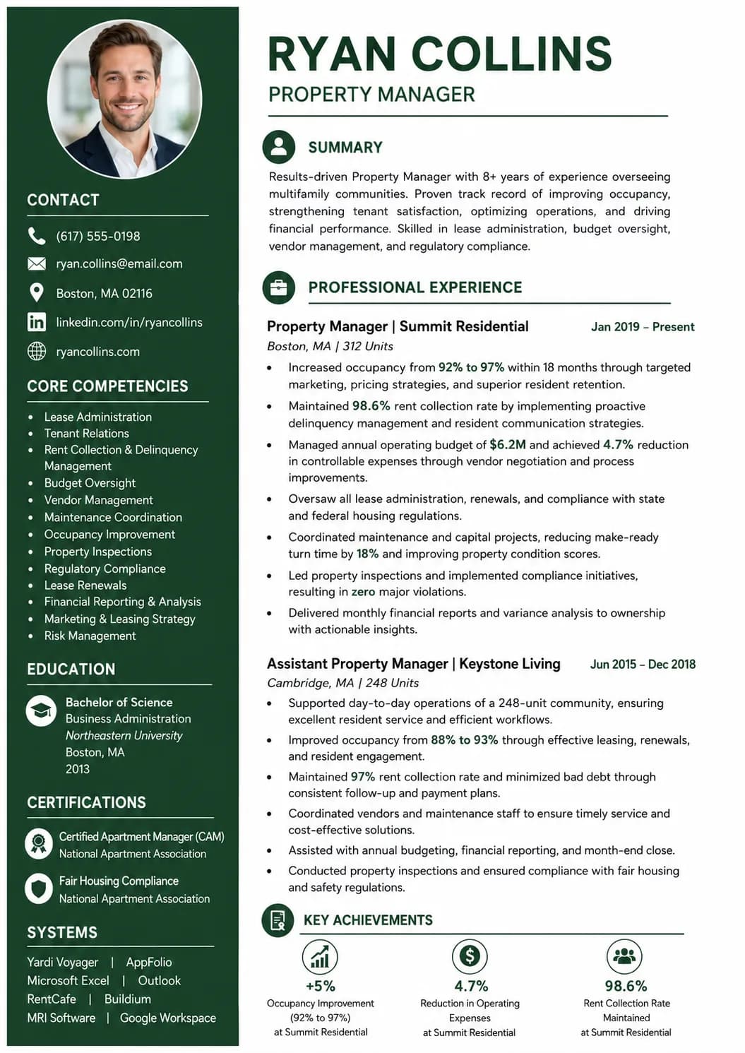 Property Manager resume preview
