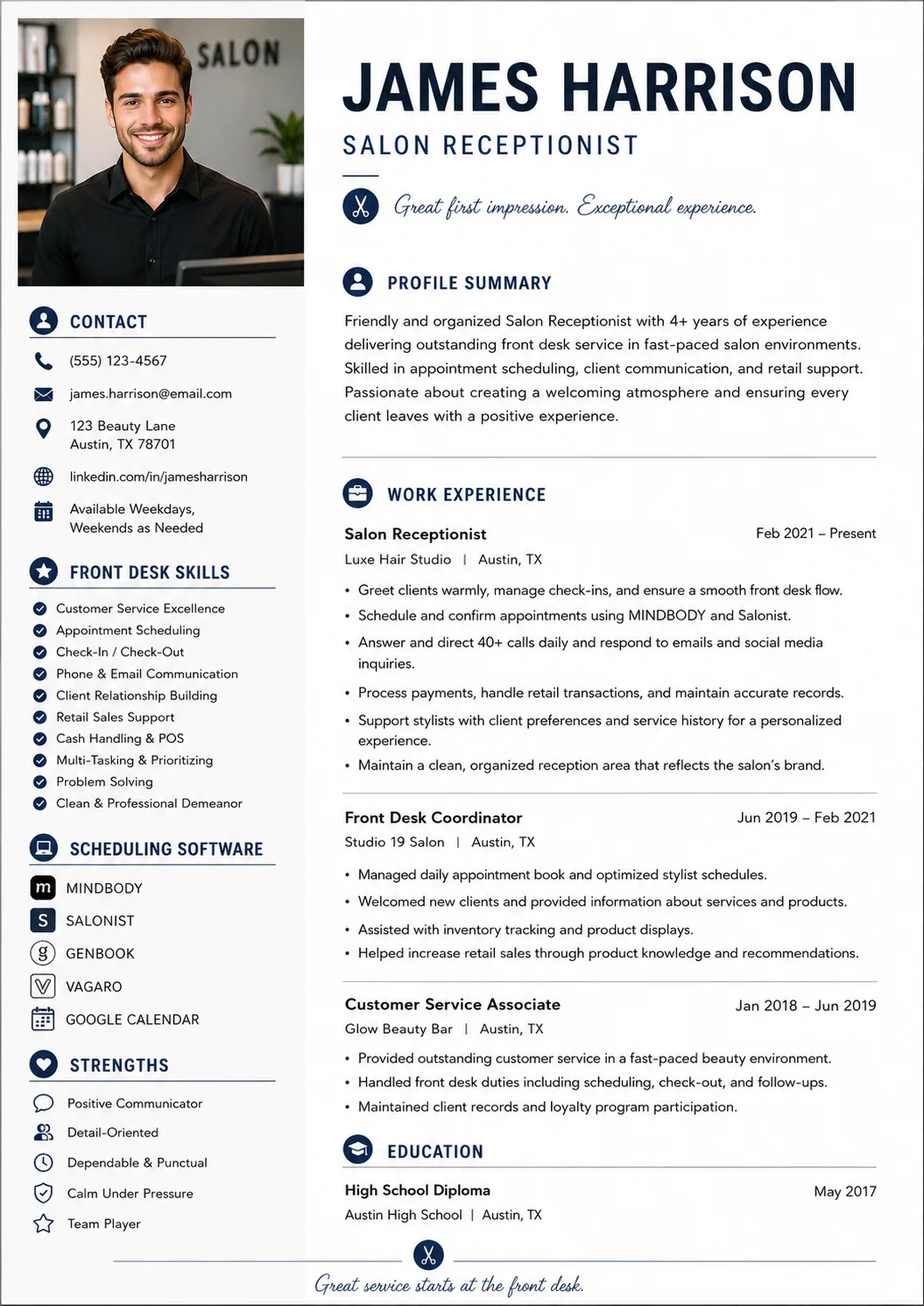 Salon Receptionist resume preview