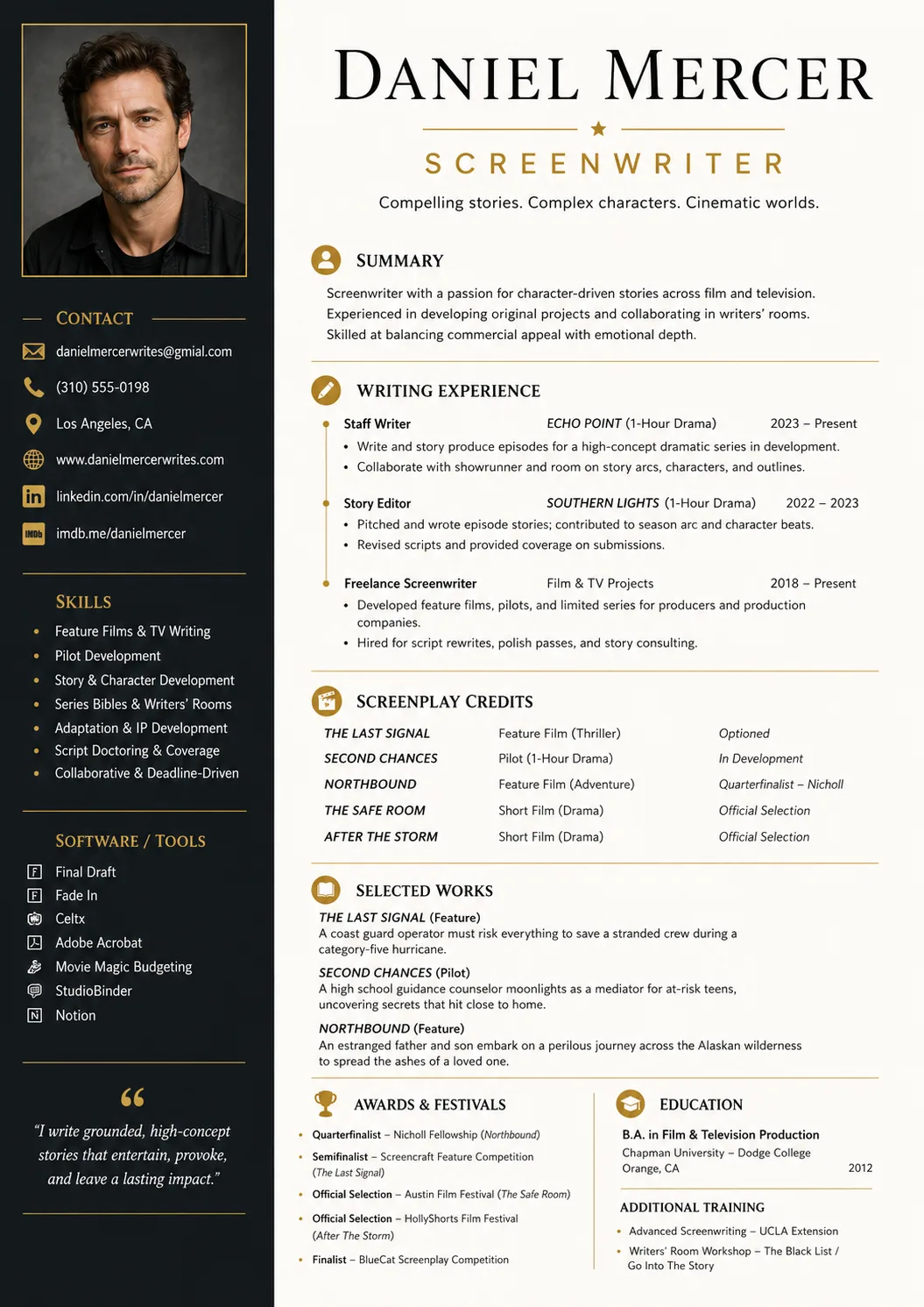 Screenwriter resume preview