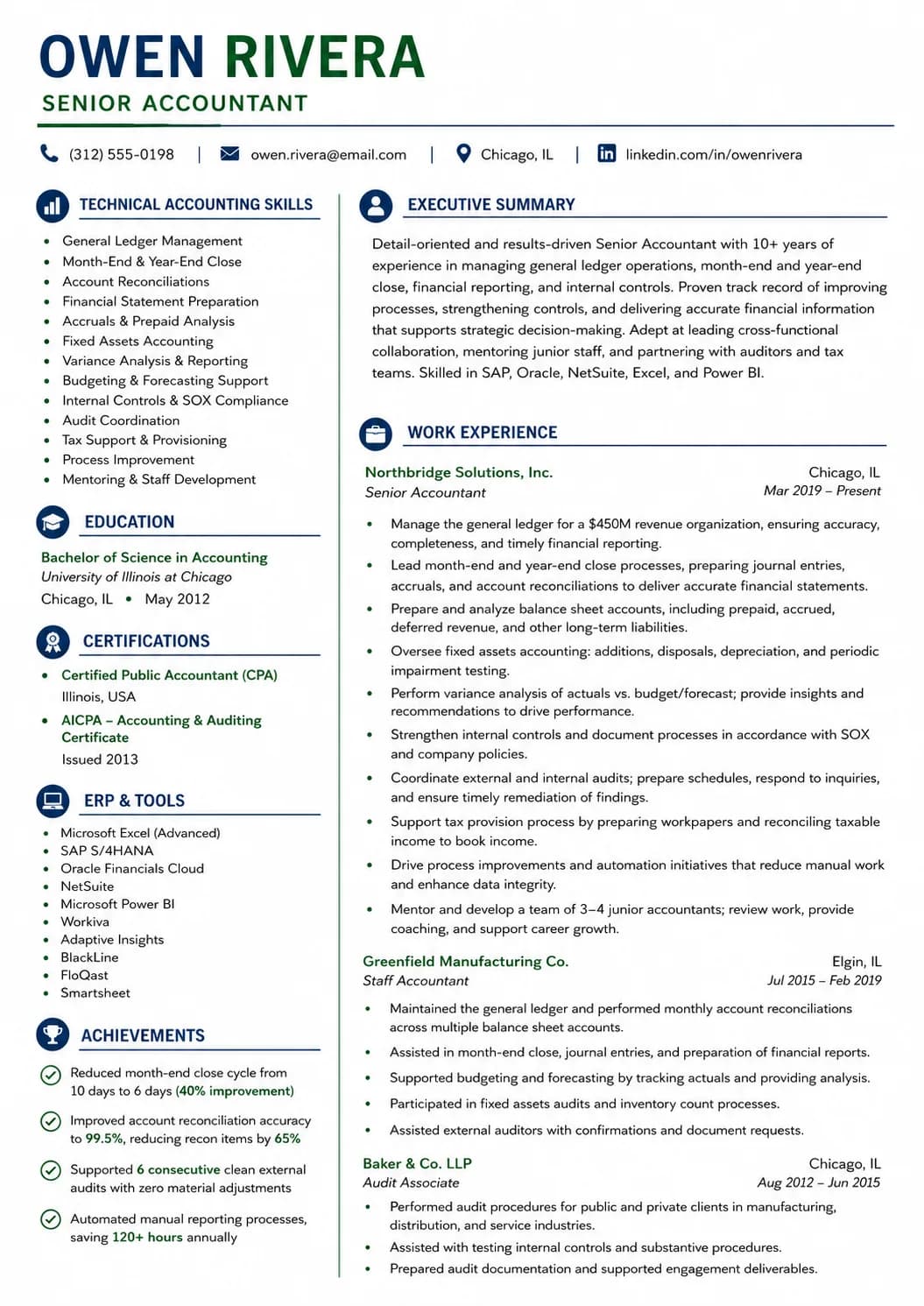 Senior Accountant resume preview