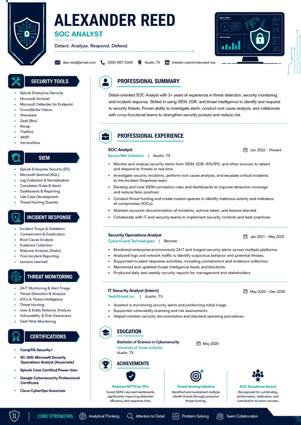 SOC Analyst resume preview