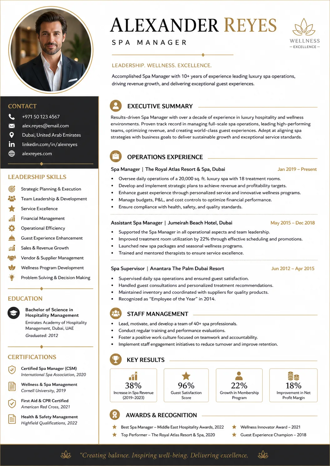 Spa Manager resume preview