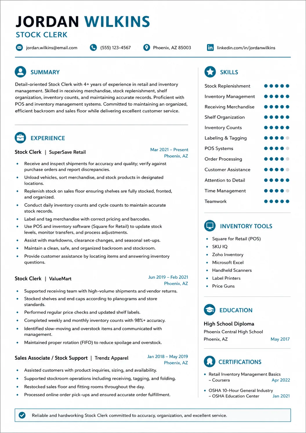 Stock Clerk resume preview