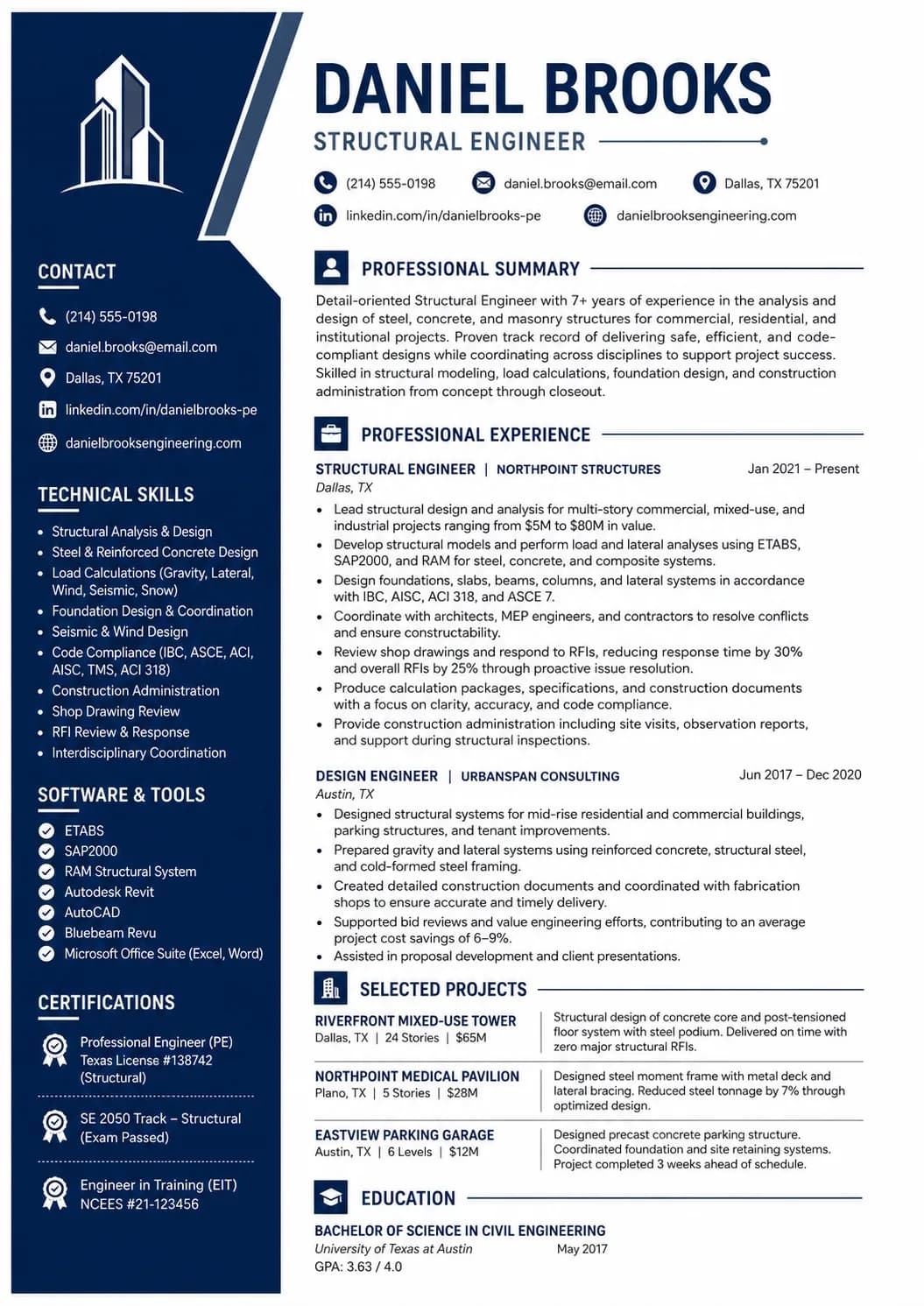 Structural Engineer resume preview