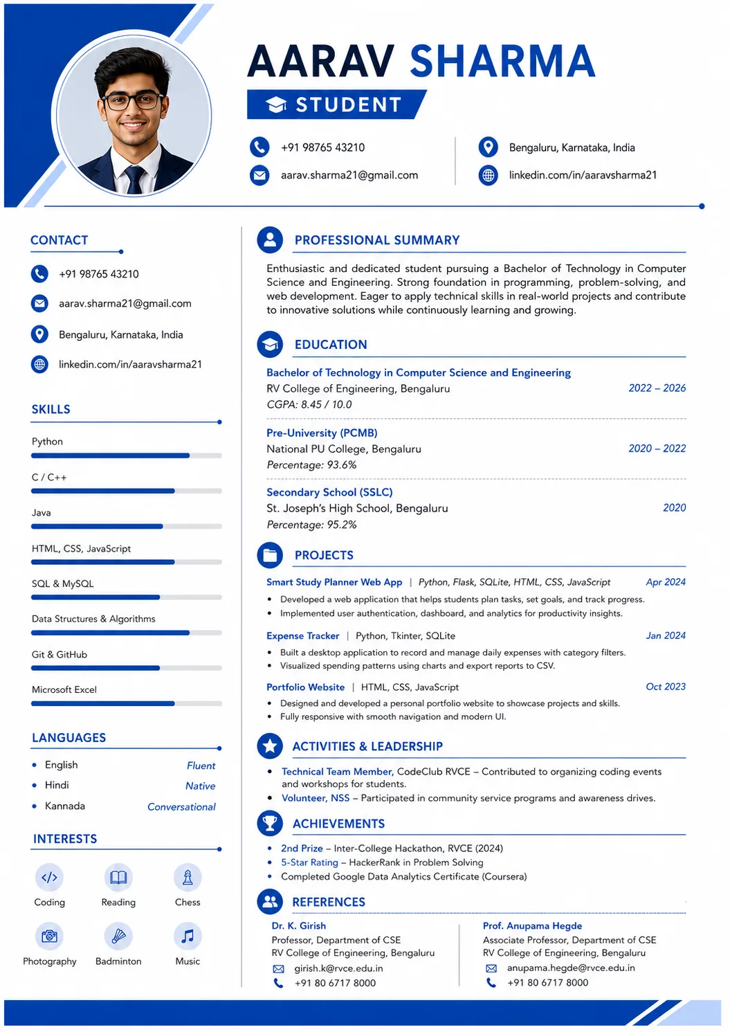 Student resume preview