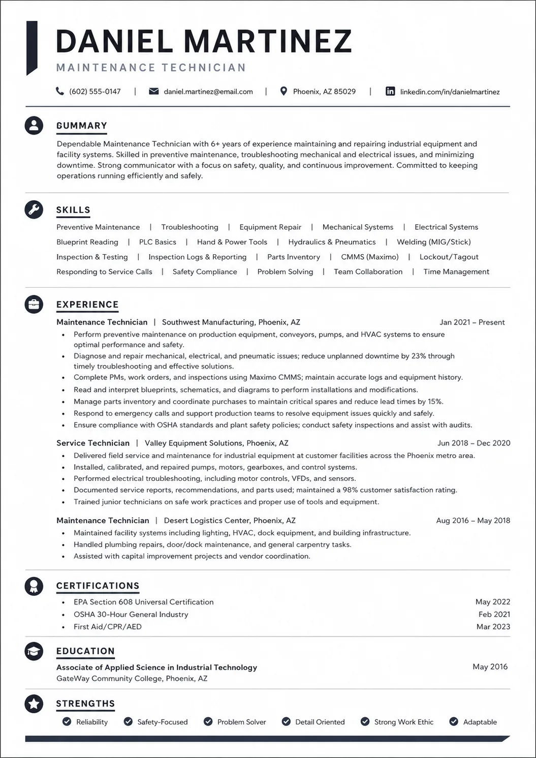 Technician resume preview