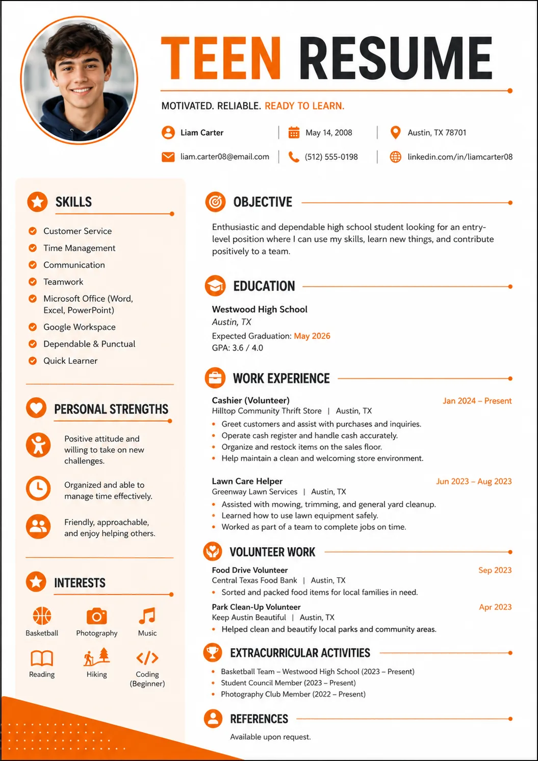 Teen resume preview
