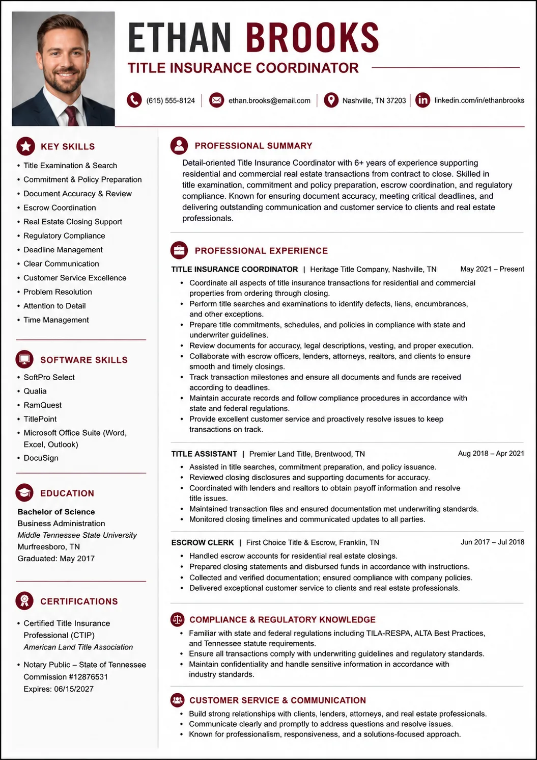 Title Insurance Coordinator resume preview