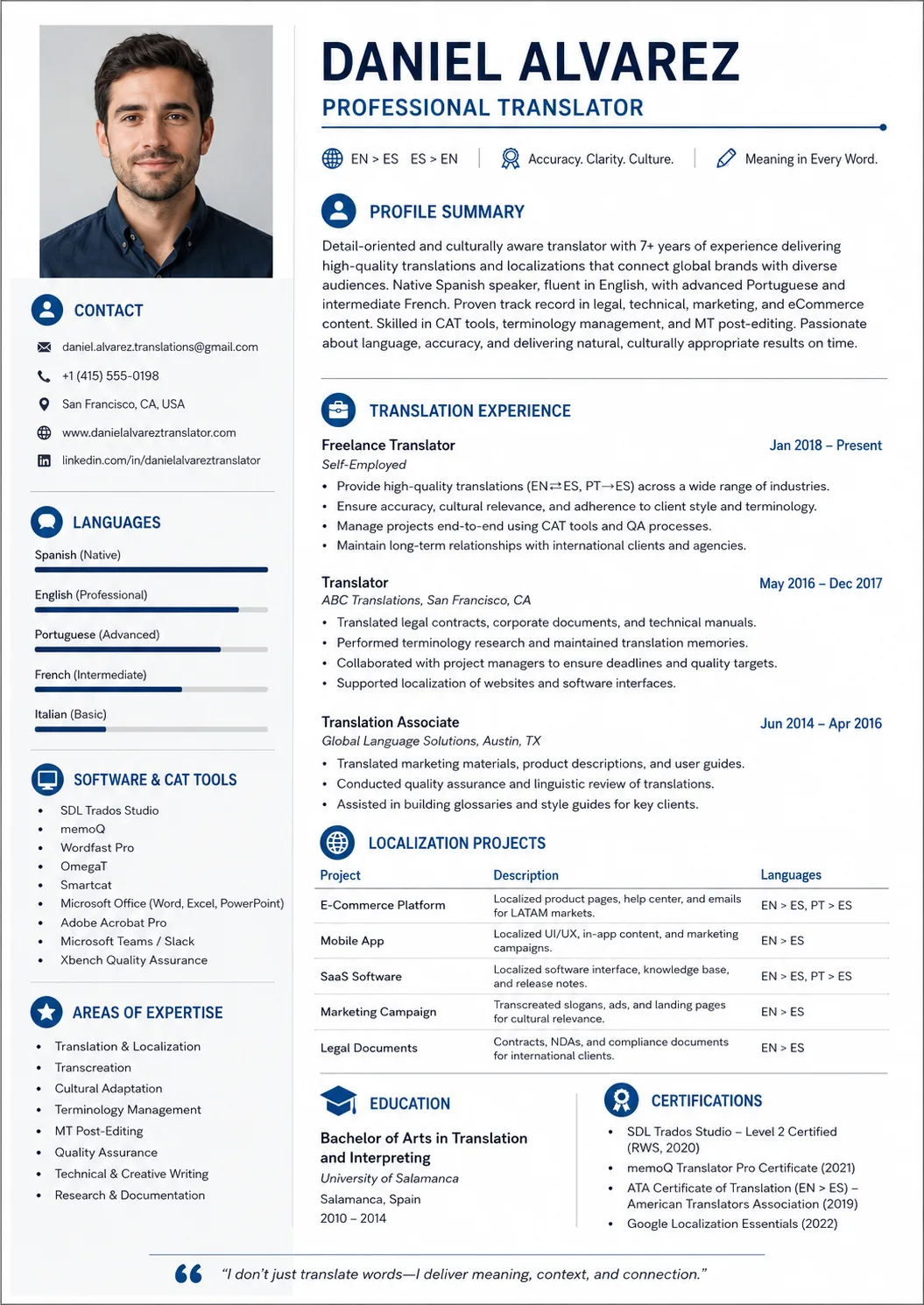 Translator resume preview