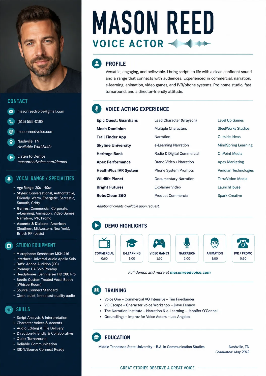 Voice Actor resume preview