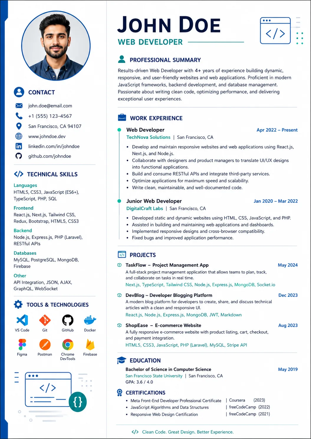 Web Developer resume preview