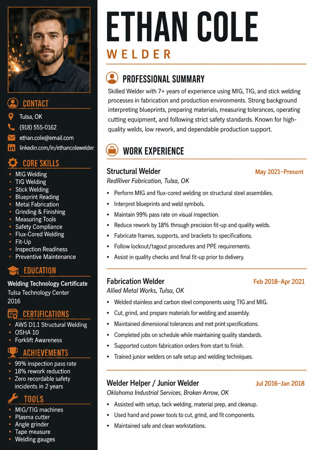 Welder resume preview