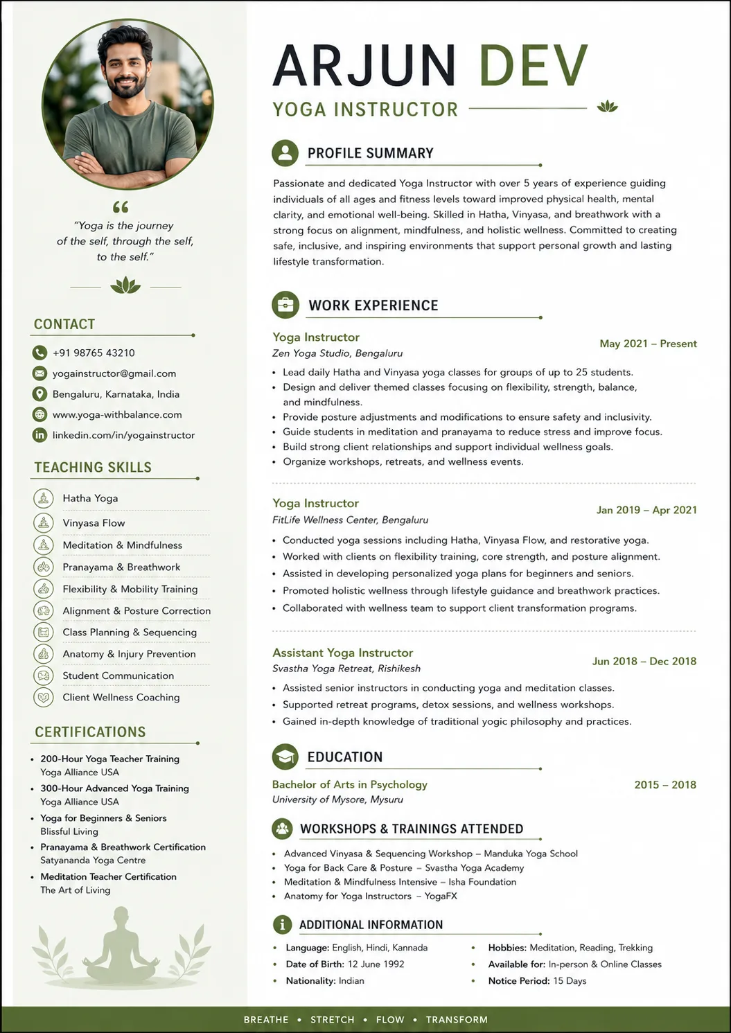 Yoga Instructor resume preview